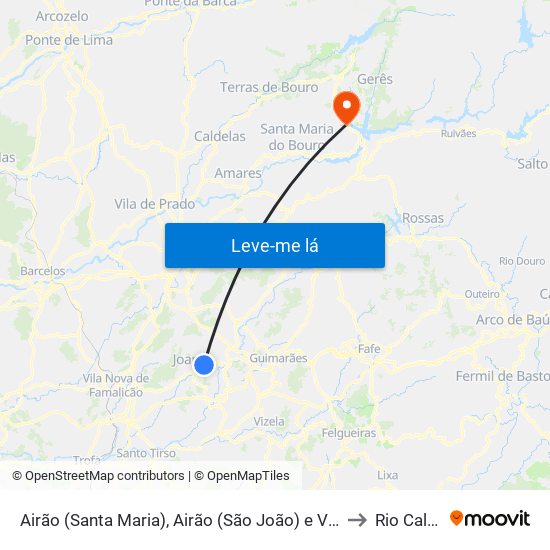 Airão (Santa Maria), Airão (São João) e Vermil to Rio Caldo map