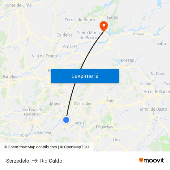 Serzedelo to Rio Caldo map