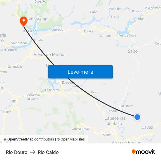 Rio Douro to Rio Caldo map