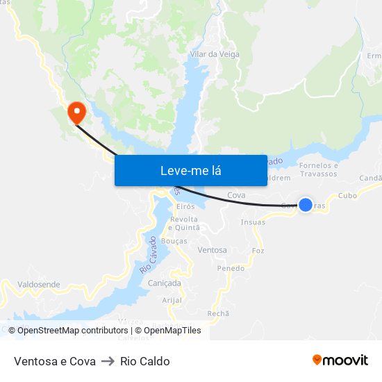 Ventosa e Cova to Rio Caldo map