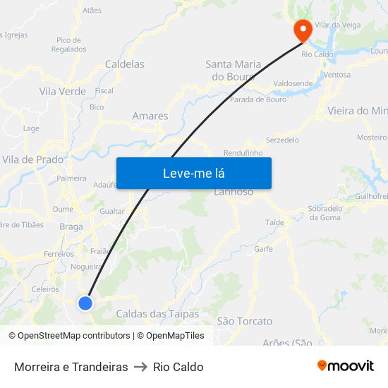 Morreira e Trandeiras to Rio Caldo map