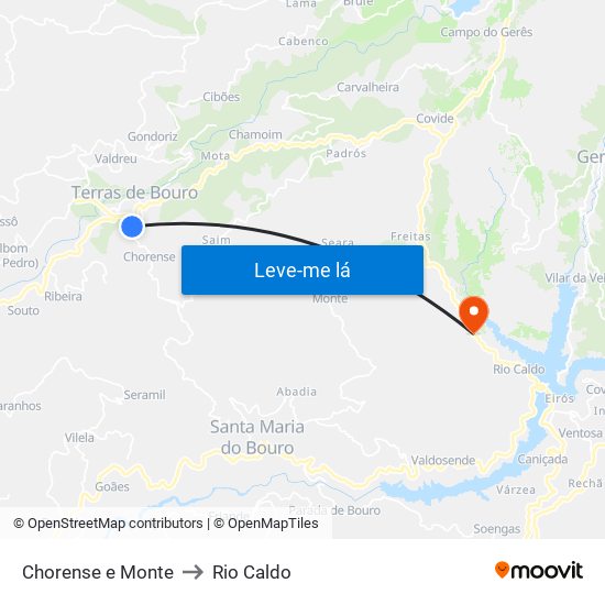 Chorense e Monte to Rio Caldo map