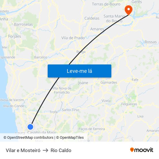 Vilar e Mosteiró to Rio Caldo map