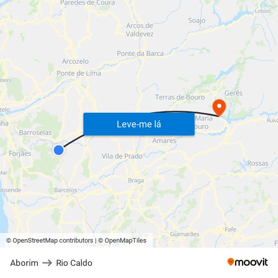 Aborim to Rio Caldo map