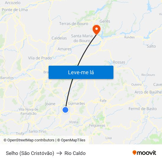 Selho (São Cristóvão) to Rio Caldo map