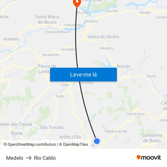Medelo to Rio Caldo map