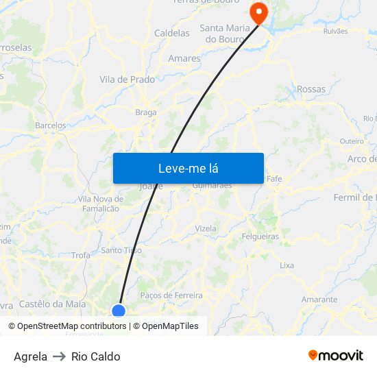 Agrela to Rio Caldo map