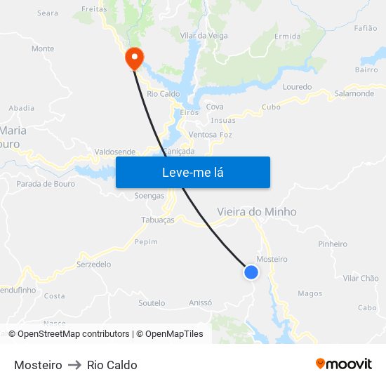 Mosteiro to Rio Caldo map