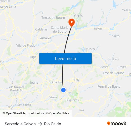 Serzedo e Calvos to Rio Caldo map