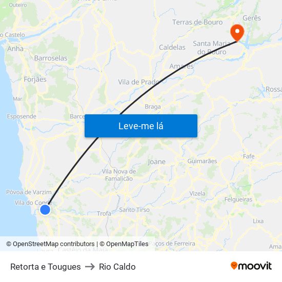 Retorta e Tougues to Rio Caldo map