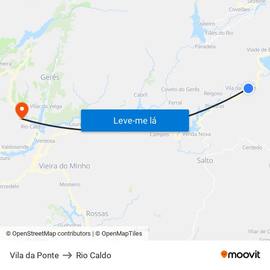 Vila da Ponte to Rio Caldo map
