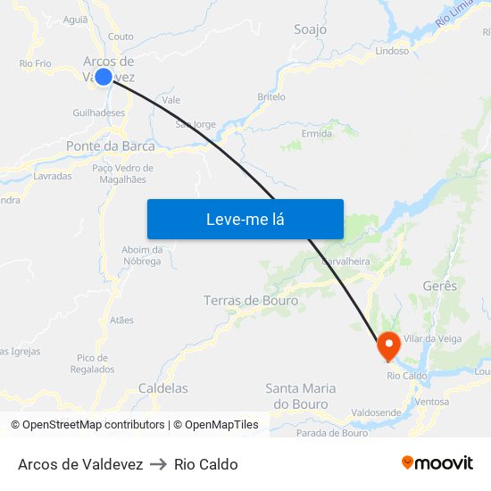 Arcos de Valdevez to Rio Caldo map