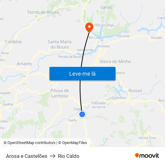 Arosa e Castelões to Rio Caldo map