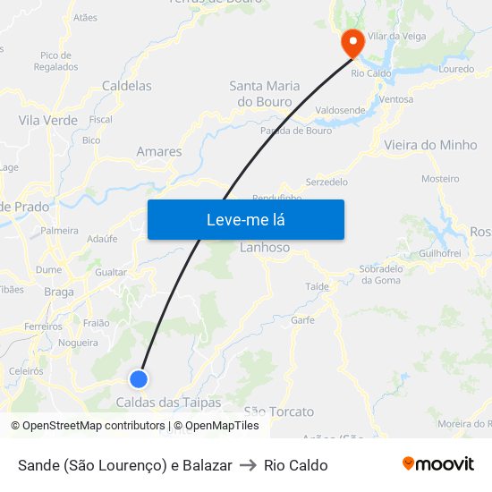 Sande (São Lourenço) e Balazar to Rio Caldo map