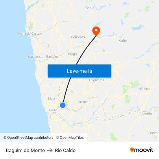 Baguim do Monte to Rio Caldo map