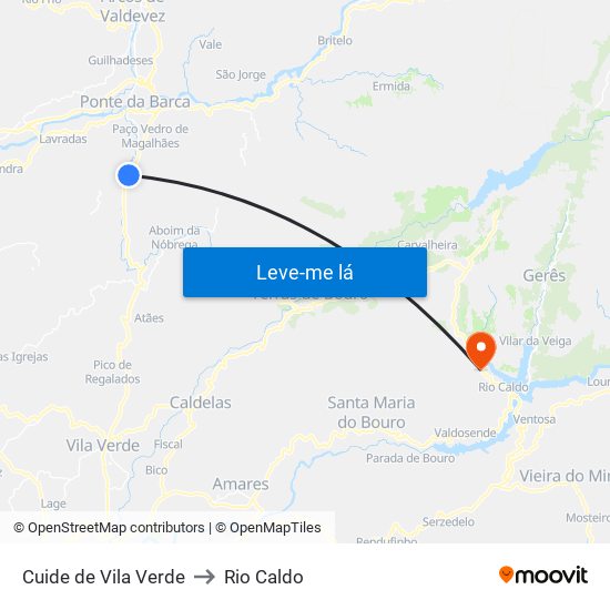 Cuide de Vila Verde to Rio Caldo map