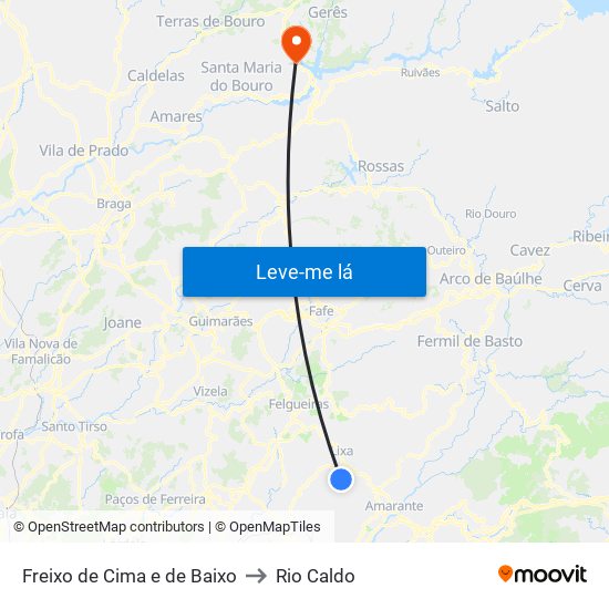 Freixo de Cima e de Baixo to Rio Caldo map
