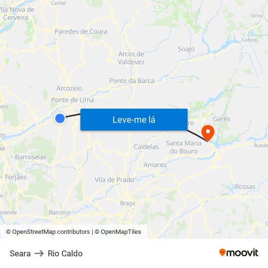 Seara to Rio Caldo map