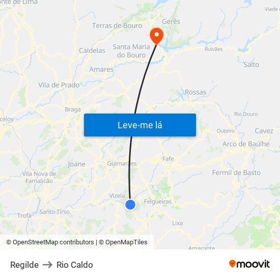 Regilde to Rio Caldo map