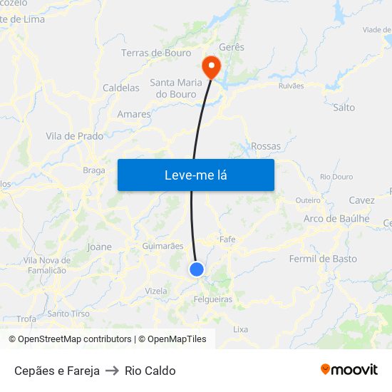 Cepães e Fareja to Rio Caldo map