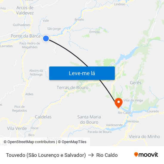 Touvedo (São Lourenço e Salvador) to Rio Caldo map