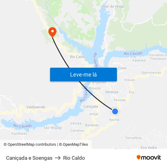 Caniçada e Soengas to Rio Caldo map