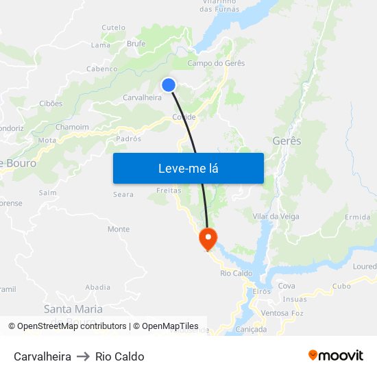 Carvalheira to Rio Caldo map