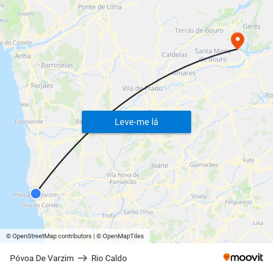 Póvoa De Varzim to Rio Caldo map