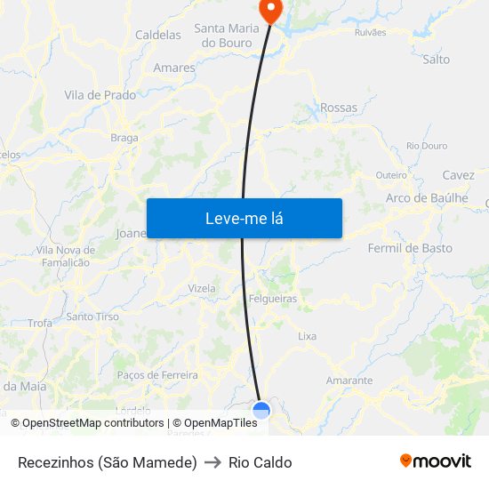 Recezinhos (São Mamede) to Rio Caldo map