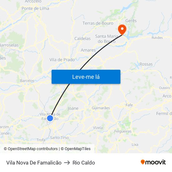 Vila Nova De Famalicão to Rio Caldo map