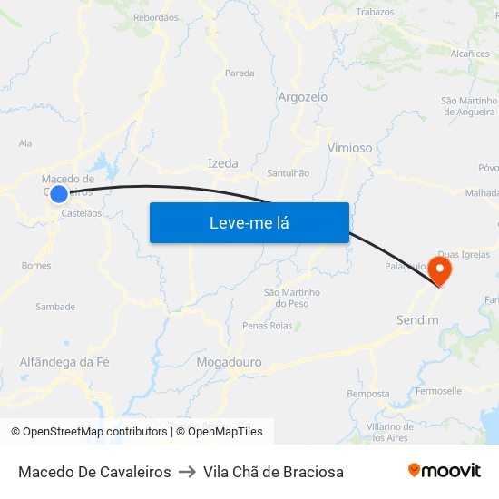 Macedo De Cavaleiros to Vila Chã de Braciosa map