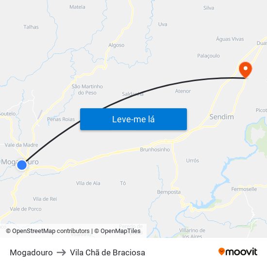 Mogadouro to Vila Chã de Braciosa map