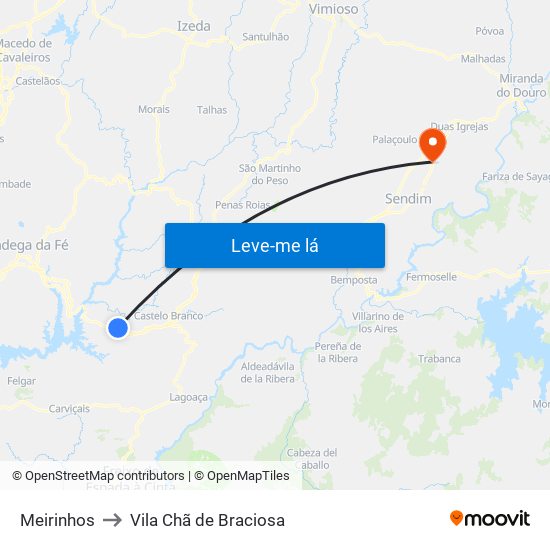 Meirinhos to Vila Chã de Braciosa map