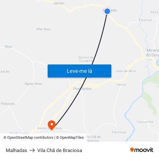 Malhadas to Vila Chã de Braciosa map