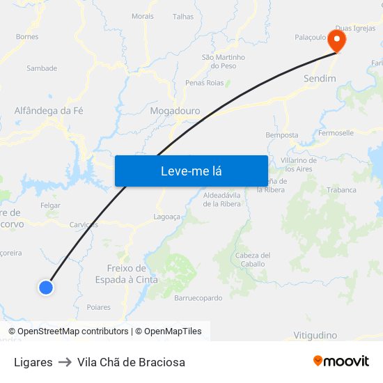 Ligares to Vila Chã de Braciosa map