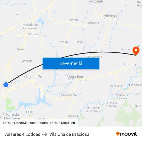 Assares e Lodões to Vila Chã de Braciosa map