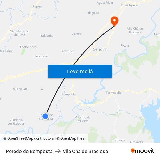 Peredo de Bemposta to Vila Chã de Braciosa map