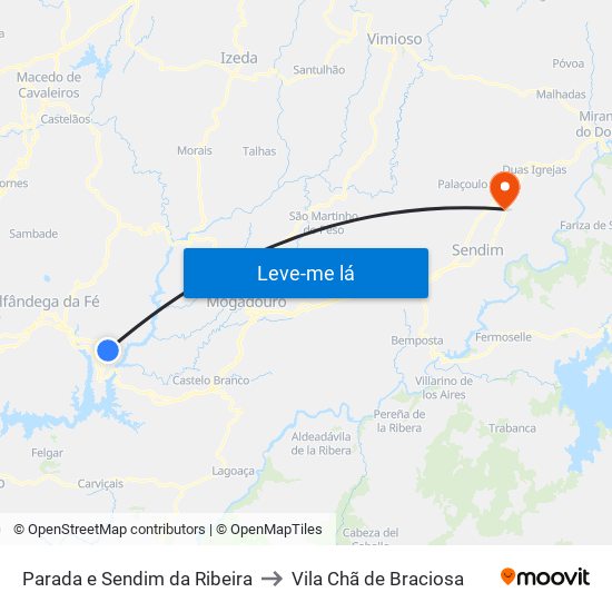 Parada e Sendim da Ribeira to Vila Chã de Braciosa map