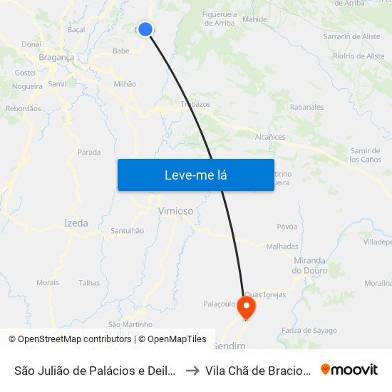 São Julião de Palácios e Deilão to Vila Chã de Braciosa map