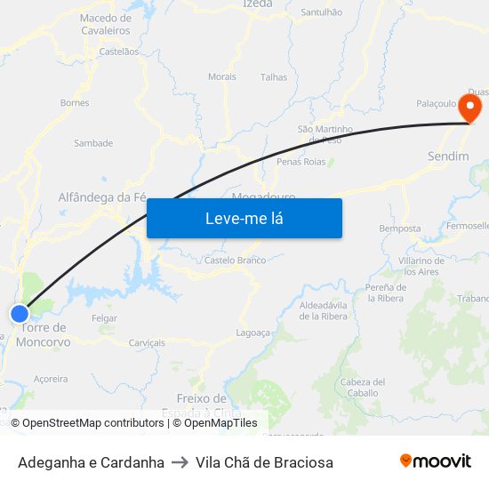 Adeganha e Cardanha to Vila Chã de Braciosa map