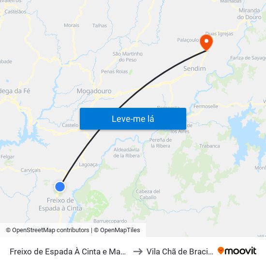 Freixo de Espada À Cinta e Mazouco to Vila Chã de Braciosa map