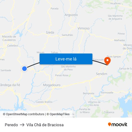 Peredo to Vila Chã de Braciosa map