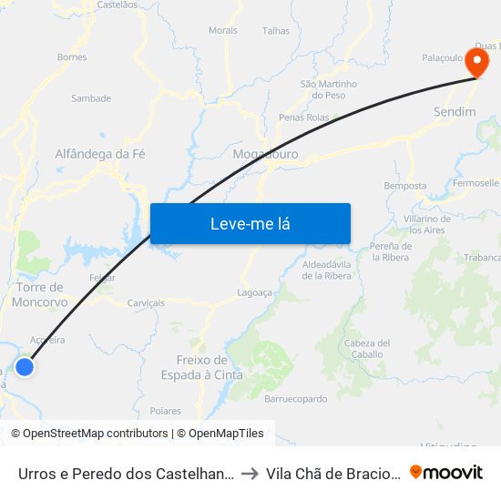 Urros e Peredo dos Castelhanos to Vila Chã de Braciosa map