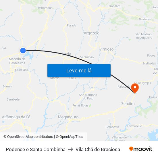 Podence e Santa Combinha to Vila Chã de Braciosa map