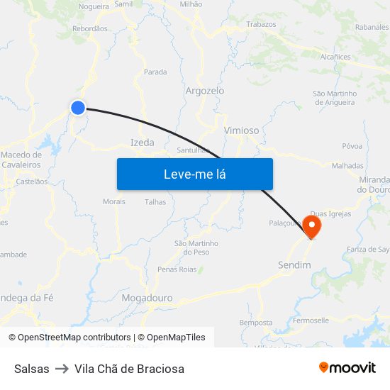 Salsas to Vila Chã de Braciosa map