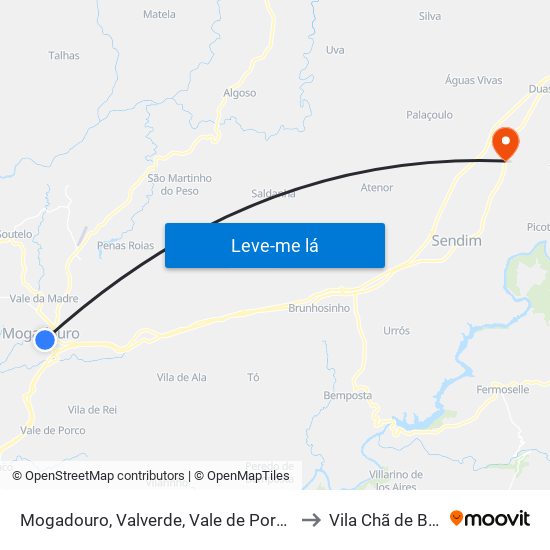 Mogadouro, Valverde, Vale de Porco e Vilar de Rei to Vila Chã de Braciosa map