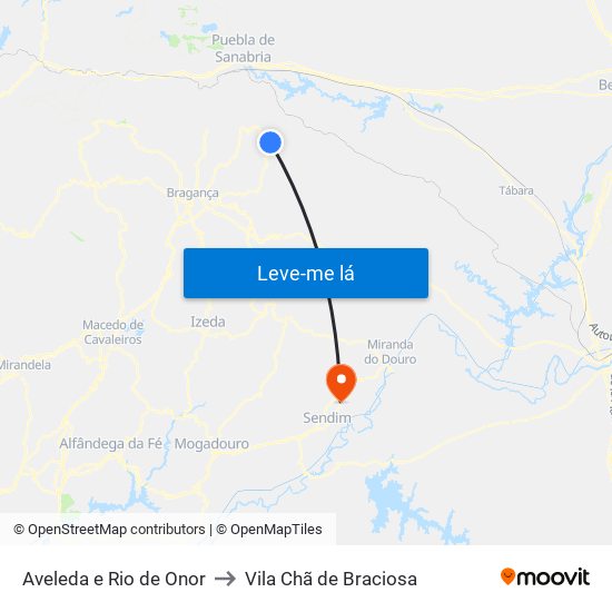 Aveleda e Rio de Onor to Vila Chã de Braciosa map