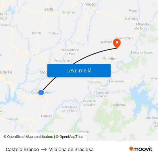 Castelo Branco to Vila Chã de Braciosa map