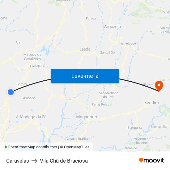 Caravelas to Vila Chã de Braciosa map