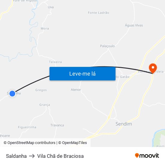 Saldanha to Vila Chã de Braciosa map